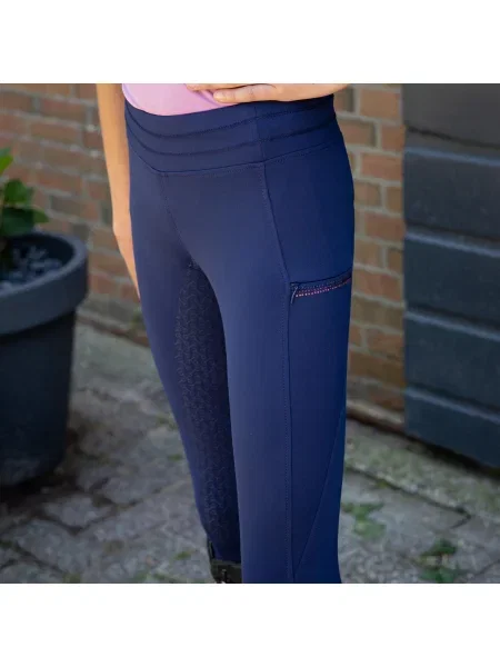 Dziewczęce legginsy jeździeckie z pełną przyczepnością Harry's Horse Denici niebieskie