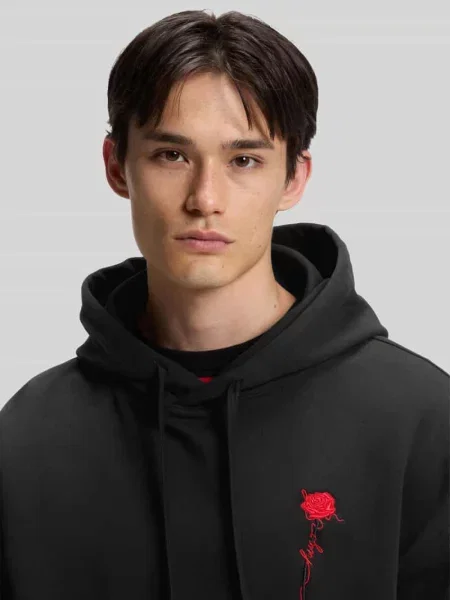 Bluza z kapturem o kroju regular fit z czystej bawełny model Diflowhood' Hugo czarna
