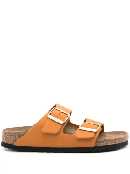 Papuci Birkenstock din piele de căprioară portocaliu
