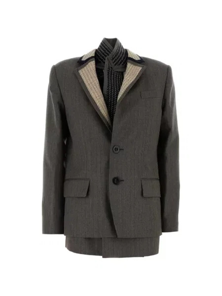 Geacă Sacai de lână cu model herringbone maro