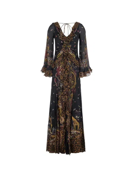 Rochie maxi Etro cu model floral cu volane negru