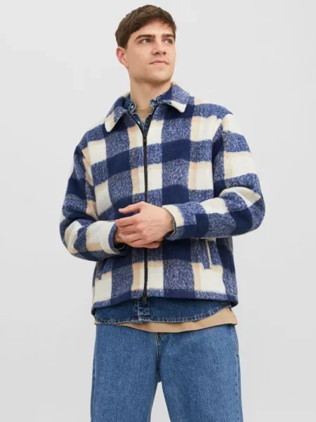 JACK & JONES Prechodná bunda JORCole béžová / tmavomodrá biela