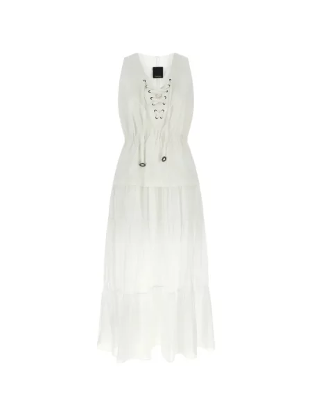 Rochie maxi Pinko cu șireturi din dantelă alb