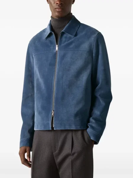 Geacă Zegna din piele de căprioară albastru