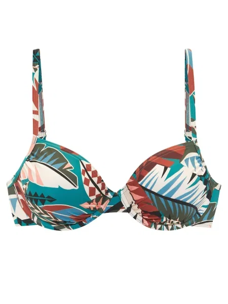 BUFFALO Sutien costum de baie albastru deschis / oliv / roşu închis alb