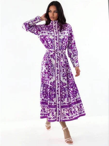 MSN Collection Obleka Maxi lila bela