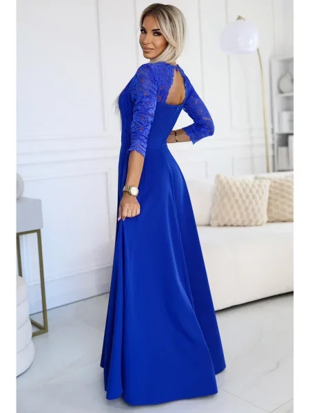 Jantárové elegantné dlhé maxi šaty Numoco modrá