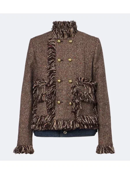 Geacă de blugi Sacai cu franjuri din tweed