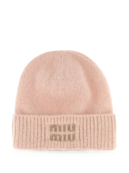 Căciulă Miu Miu cu broderie de mohair roz