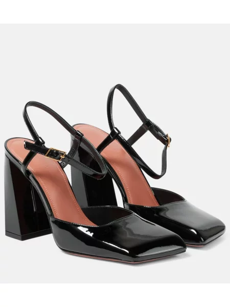 Pantofi cu toc Amina Muaddi din piele de lac negru
