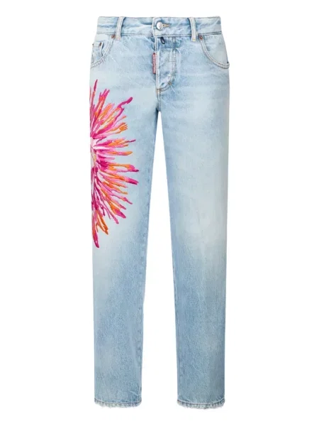Pantaloni Dsquared2 cu model floral cu imagine albastru