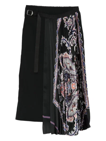 Spódnica plisowana Sacai z nadrukiem z wzorem paisley czarna