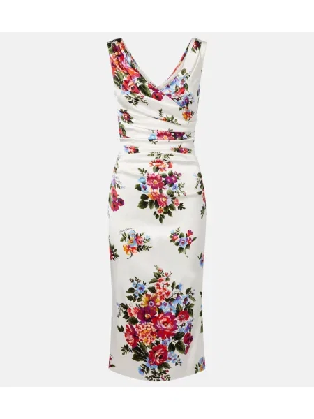 Rochie midi Dolce&gabbana din satin cu model floral drapată alb