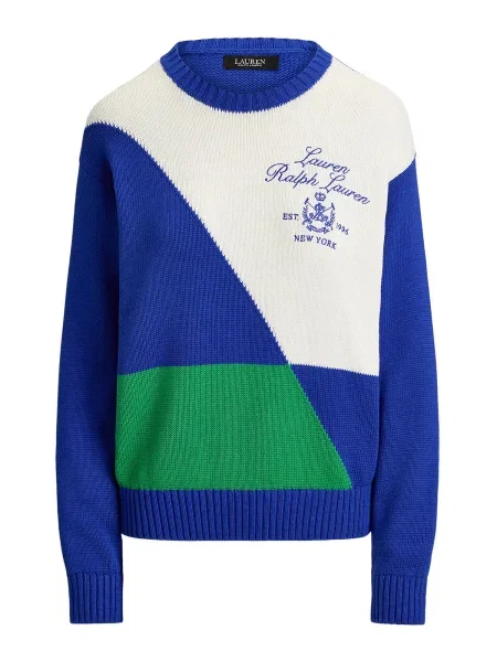 Lauren Ralph Lauren Pulover albastru / verde limetă alb
