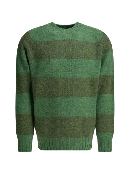 Pulover Beams Plus cu dungi cu decolteu rotund verde