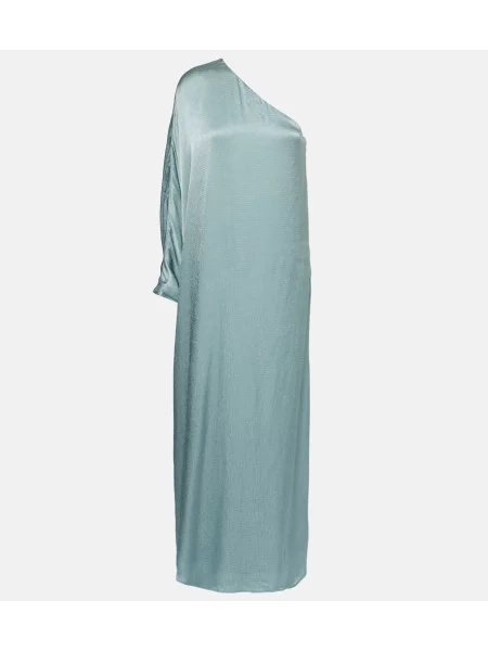 Rochie maxi Staud din satin cu un umăr gol de costum albastru