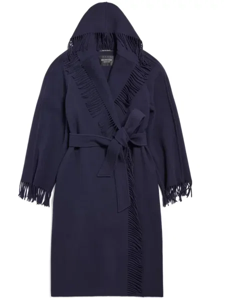 Palton Balenciaga cu franjuri de lână albastru