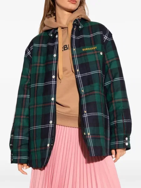 Vunena košulja Burberry karirana zelena