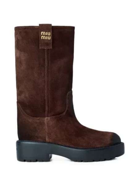 Botine Miu Miu din piele de căprioară maro