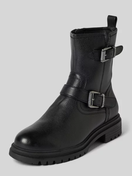 Buty skórzane ze sprzączką Tamaris czarne