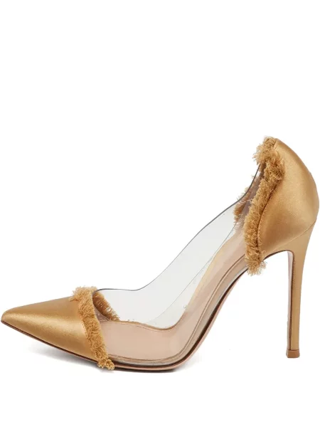 Pantofi cu toc Gianvito Rossi cu franjuri din satin galben