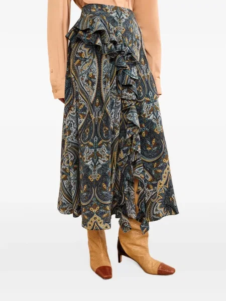 Fustă midi Ulla Johnson cu imagine cu model paisley albastru