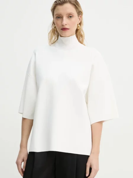 Theory sweter lekki z półgolfem beżowy