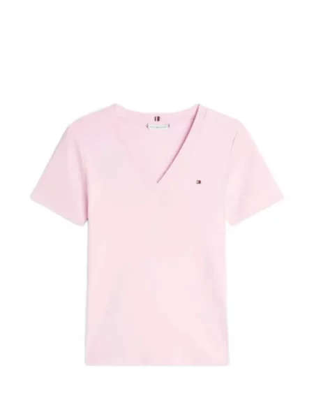 Tricou Tommy Hilfiger cu decolteu în V roz