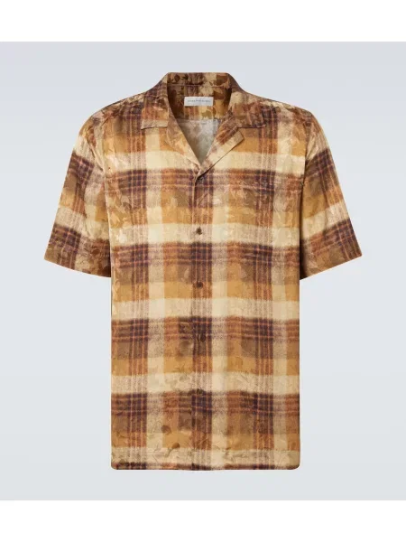 Kostkovaná žakárová košile Dries Van Noten hnědá