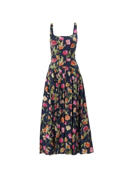 Rochie midi Carolina Herrera cu model floral până la genunchi de costum albastru