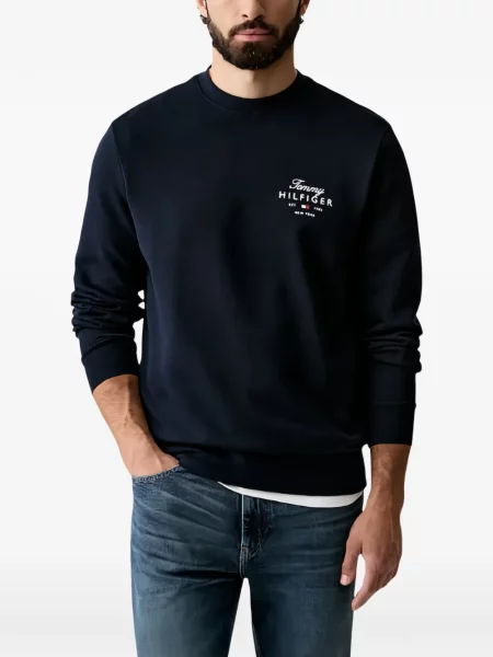 Džemperis Tommy Hilfiger apvaliu kaklu su autografu mėlyna