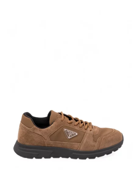 Sneakerși Prada din piele de căprioară maro