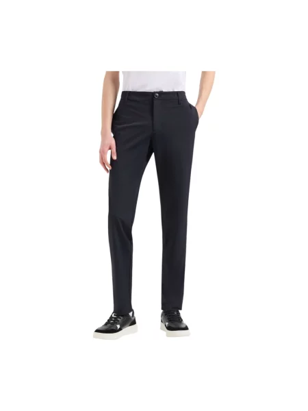 Spodnie Armani Exchange zwężane z logo wełniane niebieskie