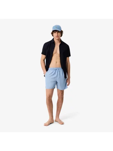 Lacoste Monochromatyczne Kąpielówki Średniej Długości niebieski