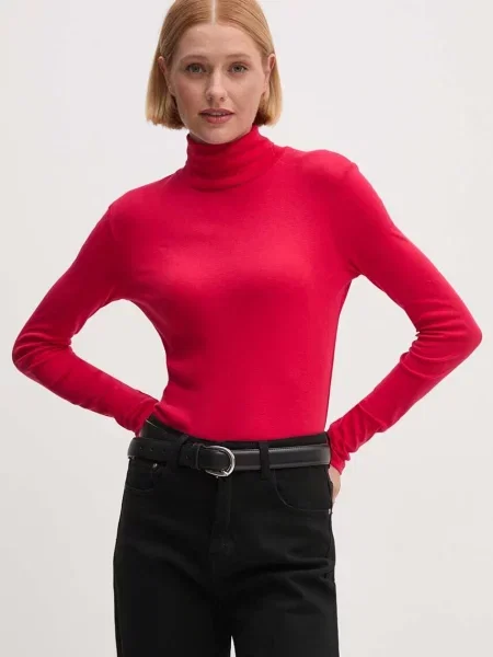 Tričko s dlouhým rukávem United Colors of Benetton s golfem červená