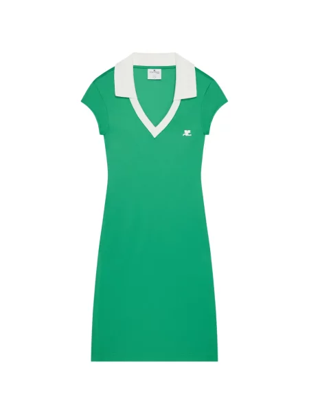 Rochie mini Courreges cu broderie cu decolteu în V verde
