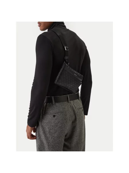 Torbica za okrog pasu Calvin Klein Emblem Aop Emboss Square Sling črna