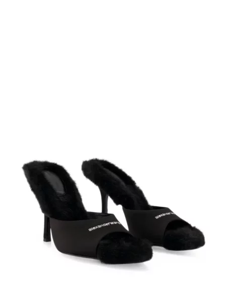 Papuci tip mules Alexander Wang cu blană negru