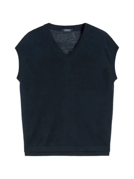 Dzianinowa koszulka S Max Mara z dekoltem w serek niebieska