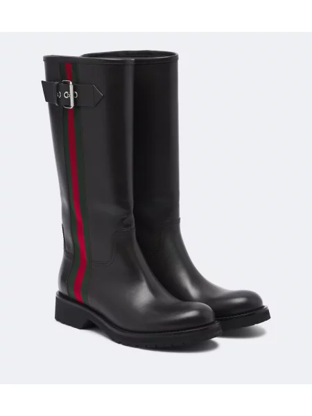Botine Gucci din piele cu dungi maro