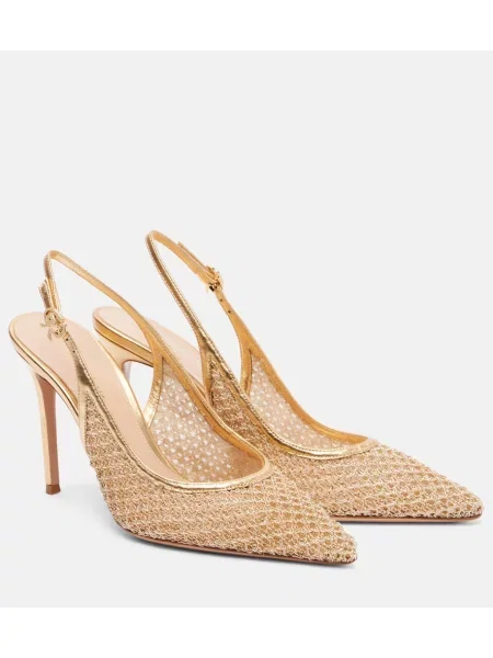 Pantofi cu toc Gianvito Rossi din piele slingback auriu