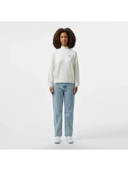 Lacoste Wełniany Sweter Z Wysokim Kołnierzem biały