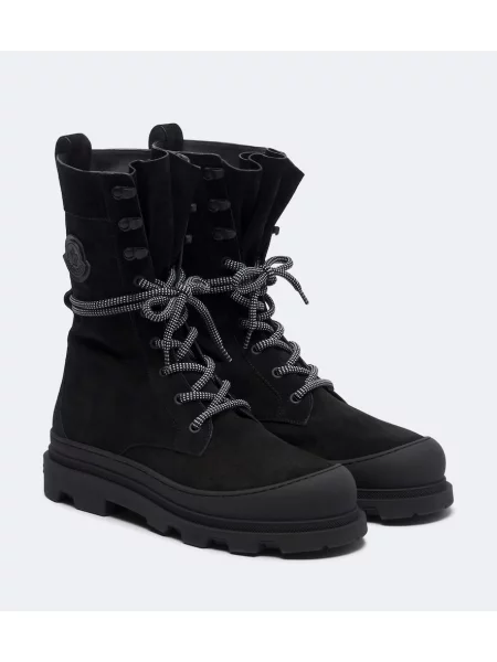 Botine Moncler cu șireturi din piele de căprioară negru