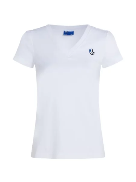 Tricou Karl Lagerfeld Jeans cu imagine cu decolteu în V alb