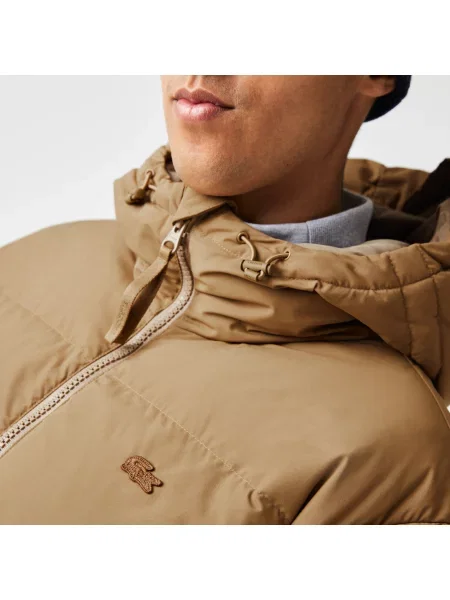 Lacoste Pikowana Wodoodporna Krótka Kurtka brązowa