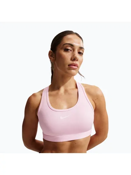 Спортен сутиен Nike Swoosh Medium Support pink foam/stone mauve/white бяло