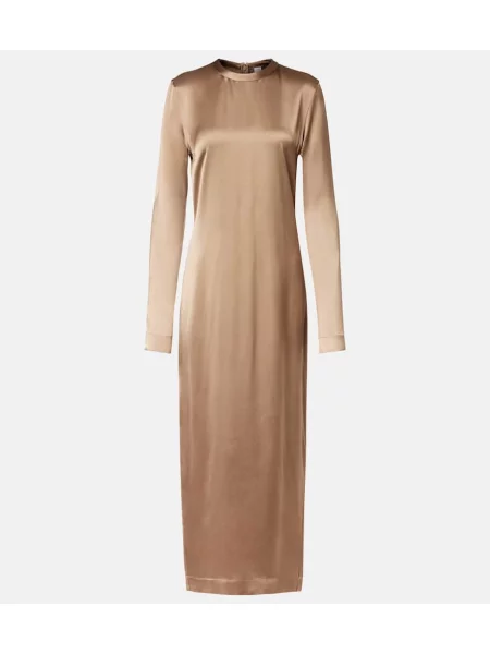 Rochie maxi Toteme din satin de costum bej