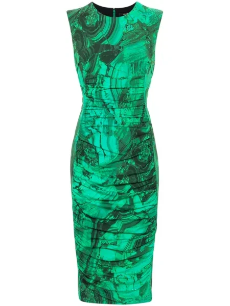 Rochie midi Roberto Cavalli cu imagine cu imprimeu abstract până la genunchi verde