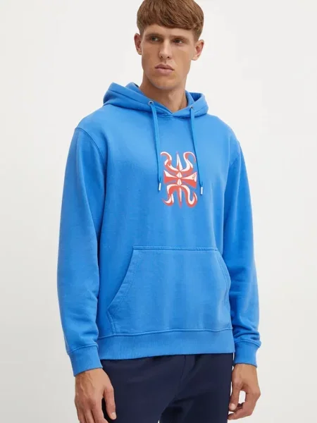 Суичър с качулка Quiksilver с качулка с принт синьо
