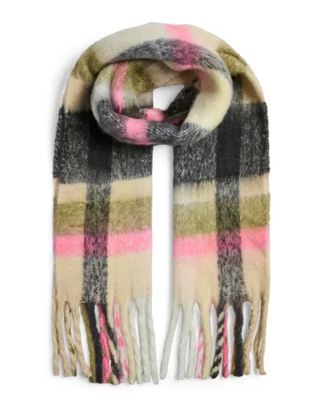 PIECES Fular PCMAYA galben pastel / oliv / roz deschis negru